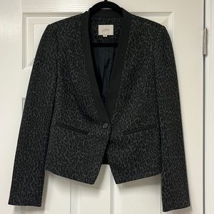 Loft Leopard Print Black and Heather Gray Blazer Jacket